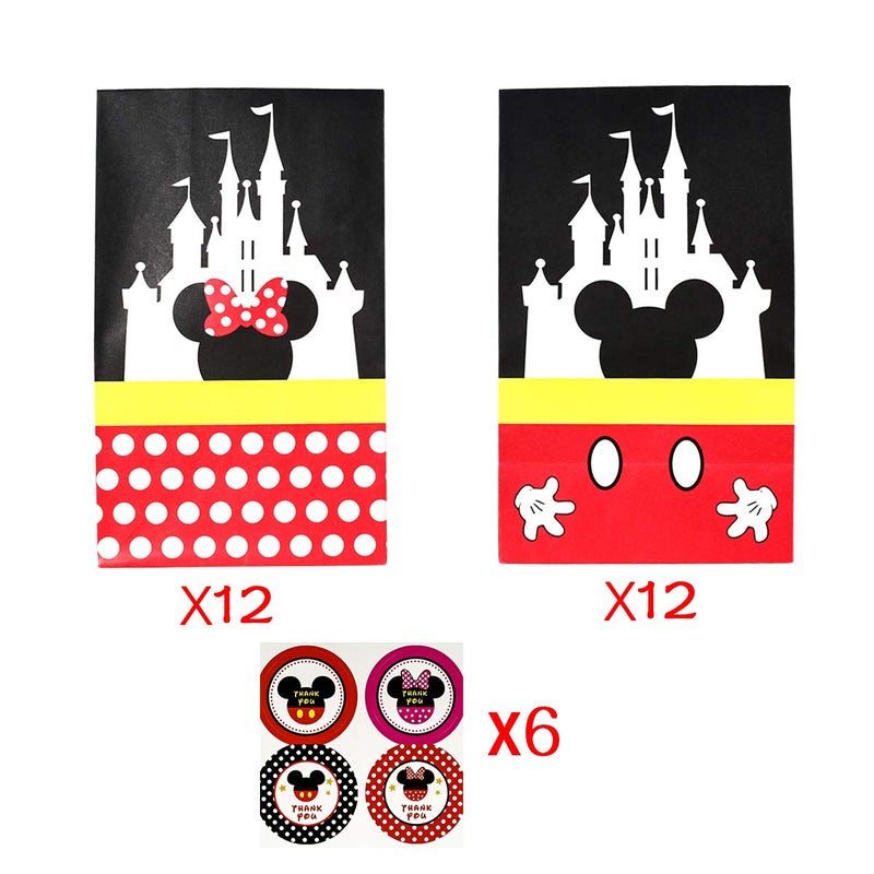MOAXMOA Party favor Gift Bags Candy Treat Bags Birthday Baby Shower Wedding Mickey Minnie Theme Decorations Supplies with Stickers Set of 24 - Image 5